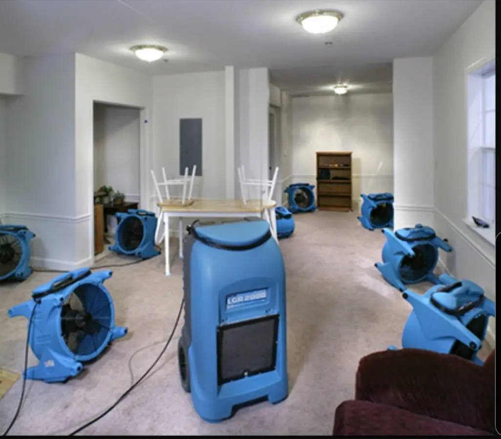 Air movers and dehumidifier setup for Water Damage Restoration in East Grand Rapids